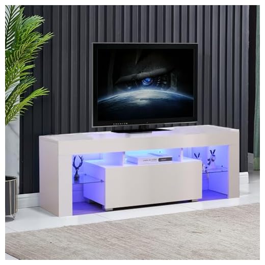Rainbow Tree 130cm High Gloss TV Stand Cabinet With LED Lights Up to 65in TV, Modern TV Unit with Shelves and Drawers Large Storage TV Cabinet for Living Room Bedroom White