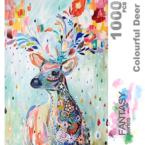 Ingooood- Jigsaw Puzzle- Fantasy Series- Flower Raindrop Colourful Deer - 1000 Pieces for Adult