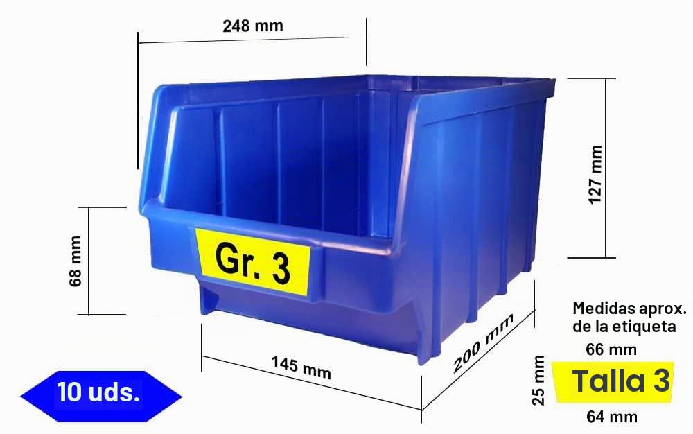 26 unidades cajas apilables de plástico azul tamaño 3 (145 x 248 x 127 mm) PP cajas de almacenamiento visibles cajas apilables │ P-D-W®