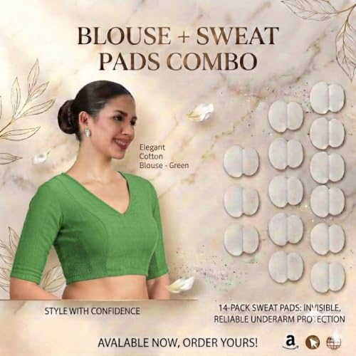 Image of Studio Shringaar Women's Thick Handloom Cotton Plain Side Stretch (Smocked) Readymade Saree Blouse