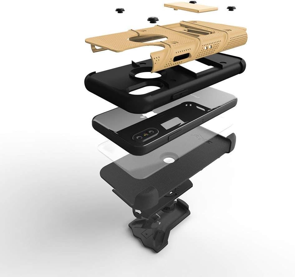ZIZO Bolt Series for iPhone X Case Military Grade Drop Tested with Screen Protector, Kickstand and Holster iPhone Xs Gold Black