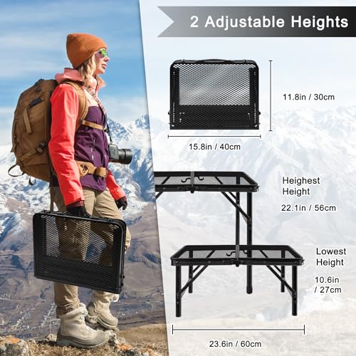 jkwokback-Grill-Table-Camping-Table-Portable-Folding-Table-Outdoor-Picnic-TableHeight-Adjustable-Collapsible-Table-with-Mesh-DesktopLightweight-Metal-Foldable-Table-for-Camp-BBQ-Picnic-RV