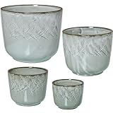 SET 4 MACETEROS CERÁMICA BLANCO LACADO DECO. RAYADO_°22X18+°18X12+°14X12+°11X9CM