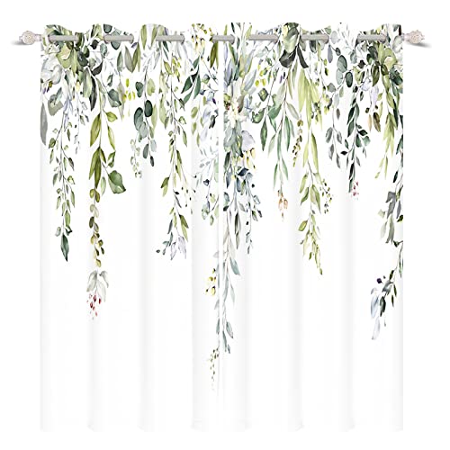 Yeele 53X96Inches Green Leaves Window Curtains Nature Plant Spring Rustic Botanical Branch Floral Herbs Printed Window Drapes Rod Pocket Window Treatment 2 Panels Set For Living Room Bedroom Kitchen #TOP3