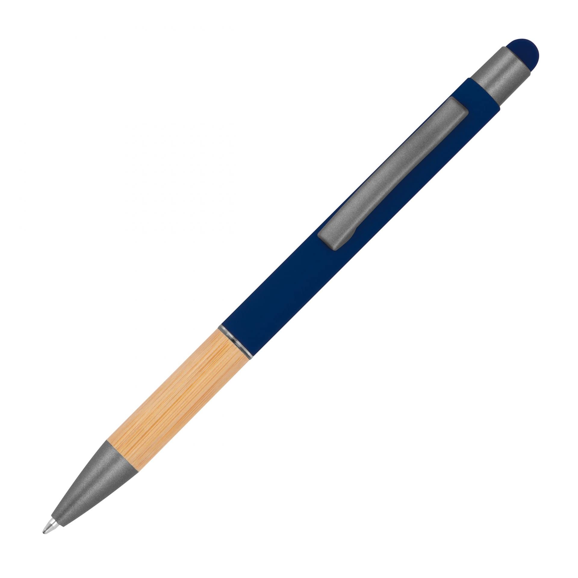 noTrash2003 10 penne a sfera ergonomiche con punta in metallo e impugnatura in bambù e funzione touch-screen, 10 colori, multicolore (blu navy