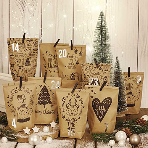 Papierdrachen Adventskalender 2026 zum Befüllen - 24 braune Geschenktüten mit Zahlenaufklebern - Kindermotiv - DIY - zum Basteln… – Ansicht 5
