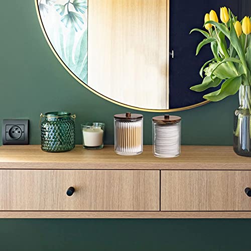 Tbestmax 10 Oz Cotton Swab/Ball/Pad Holder, Qtip Apothecary Jar, Clear Bathroom Containers Dispenser For Storage 3 Pack Brown Wood Lids #TOP5