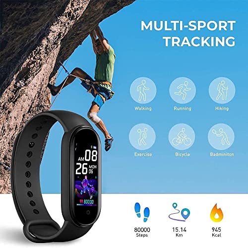 Image of PunnkFunnk PFM5 Smart Fitness Band & Activity Tracker, Heart Rate Sensor, Step Tracking All Android Device & iOS Device (Black)