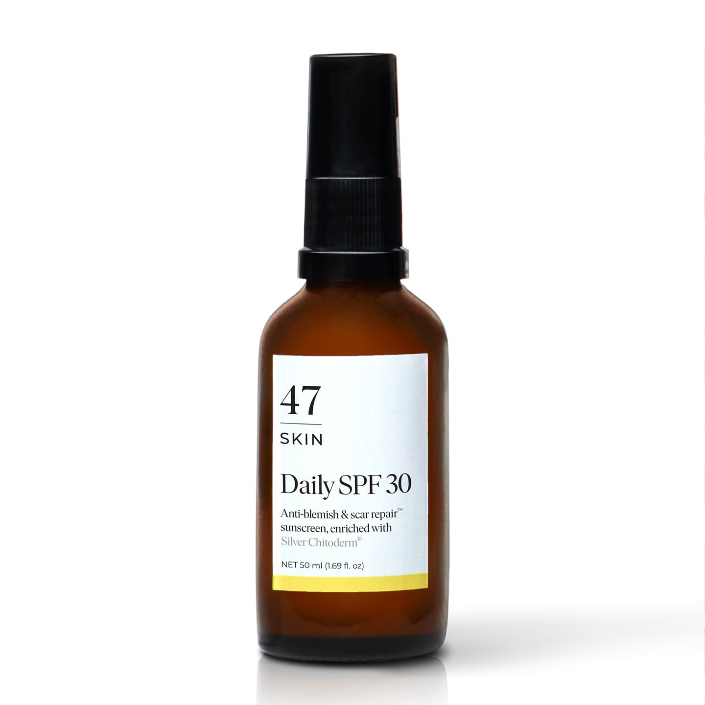 47 SkinDaily SPF 30 - Sunscreen with Silver Chitoderm to Prevent Breakouts - Contains Hyaluronic Acid, Vitamin E, Allantoin and Aloe Vera - Protects from Broad-Spectrum UVA/UVB Rays - 50ml