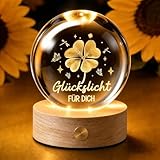 Glücksbringer,60mm Aufladbar LED Glaskugel Deko Lampe Glücksbringer Prüfung mit Holzsockel,Kristallkugel Stimmungslicht Deko Wohnzimmer Geburtstagsgeschenk Geschenke für Frauen Geburtstag Freundin (A)