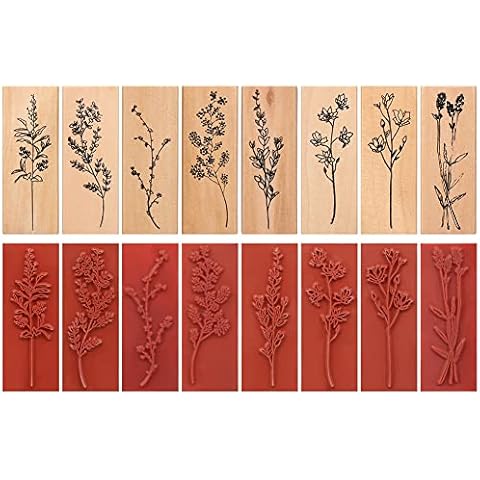 Tvoip 8 Pieces Vintage Standard Stamp Sewing Stamping Grass Plants Wooden Rubber Stamps Crafts DIY Scrapbooking Arts Home Accessories Cover