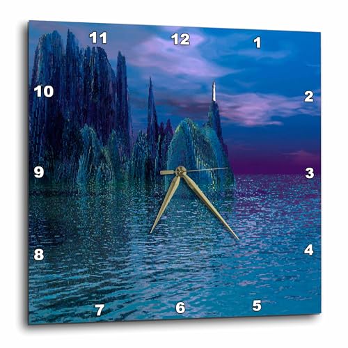 3dRose DPP_12335_3 Blue Ocean Lighthouse Wall Clock, 15 by 15"