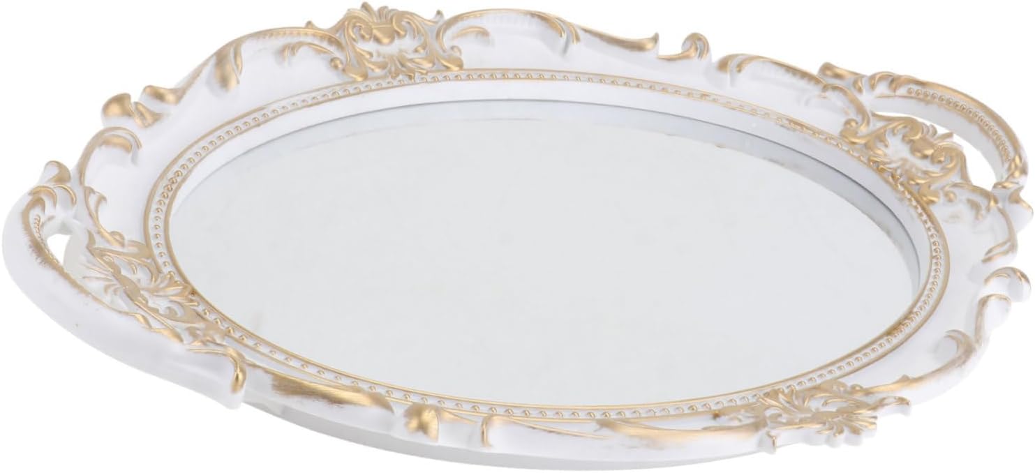 Homoyoyo Vintage Oval Vanity Tray - 1Pc Decorative Jewelry Organizer - Makeup Storage Plate for Dresser and