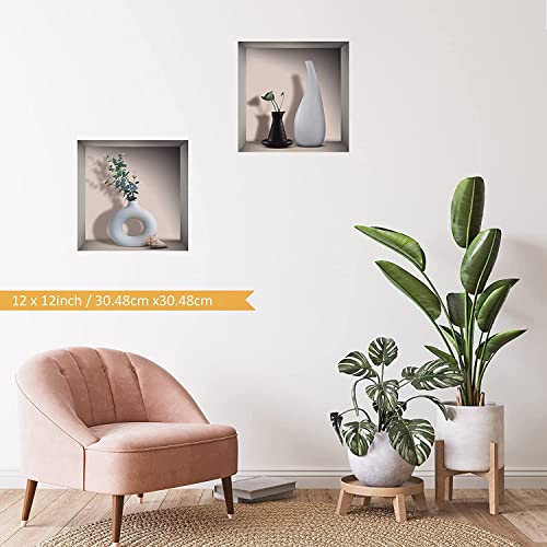 Toarti 3D Watercolor Modern Vase Wall Stickers, White&Black Vases Decal For Living Room Dining Room Bedroom Decor, Creative Botanical Wall Art Mural Decoration, Set Of 4 (12”X12”) #TOP3