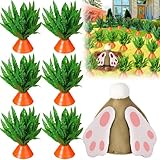 HyDren 18 Set Easter Carrots Yard Decor with Digging Bunny Fade Resistant DIY Fake Ferns Carrots Yard Stake Easter Garden Decor Outdoor Lawn Sign for Spring Home Lawn Garden Decoration Party Supplies