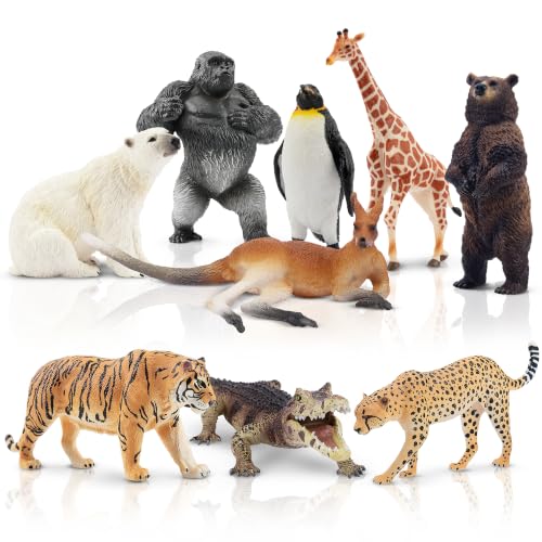 Image of Toymany 9PCS Jungle Animal Figurines for Kids 3-5, Wild Zoo Animal Toys | Plastic animal figures Includes Bear Gorilla Penguin Giraffe Tiger Crocodile Cheetah Cake Toppers Christmas Birthday Gift