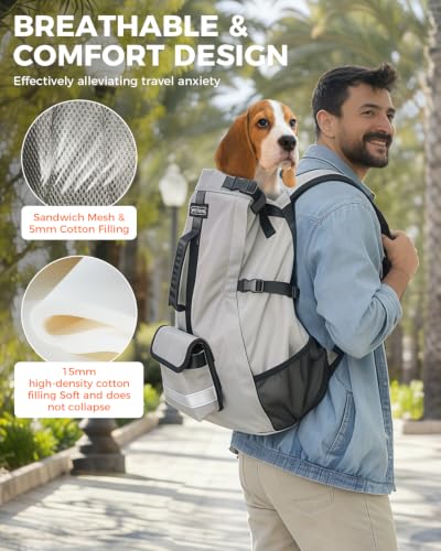 Waterproof Dog Backpack Carrier for Medium Dogs Under 30 lb, Grey | 4-Layer Protection, Adjustable Dog Hiking Backpack with Storage Pockets, Reflective Strips, Non-Slip Handle for Travel - Image 5