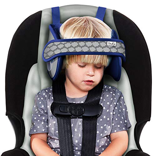 NAPUP Child Head Support for Car Seats – Safe, Comfortable Head & Neck Pillow Support Solution for Front Facing Car Seats and High Back Boosters – Baby & Kids Travel Accessories (Dark Blue)