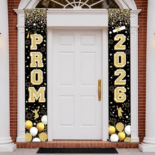 Image of KatchOn, Prom Door Banner 2026 - Prom Door Decorations | Black and Gold Decor For Prom Night | Prom Send Off Decorations 2026 | Graduation Decorations 2026 For Home