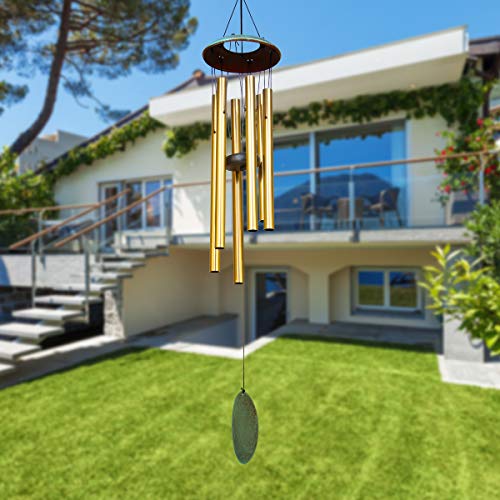 Image of Wind Chimes for Outside,38 inch Memorial Wind Chimes Large Wind Chime Deep Tone with 6 Tuned Tubes Soothing Melodic Tones Sympathy Gifts for Mom Garden Home Hanging Decor (Gold)