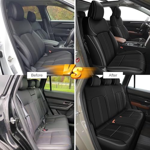 Image of AOMSAZTO Custom Fit Seat Covers for Mazda CX50 2023 2024 2025 CX30 Car Seat Covers Full Set Black Faux Leather Compatible Airbag （New - CX50）