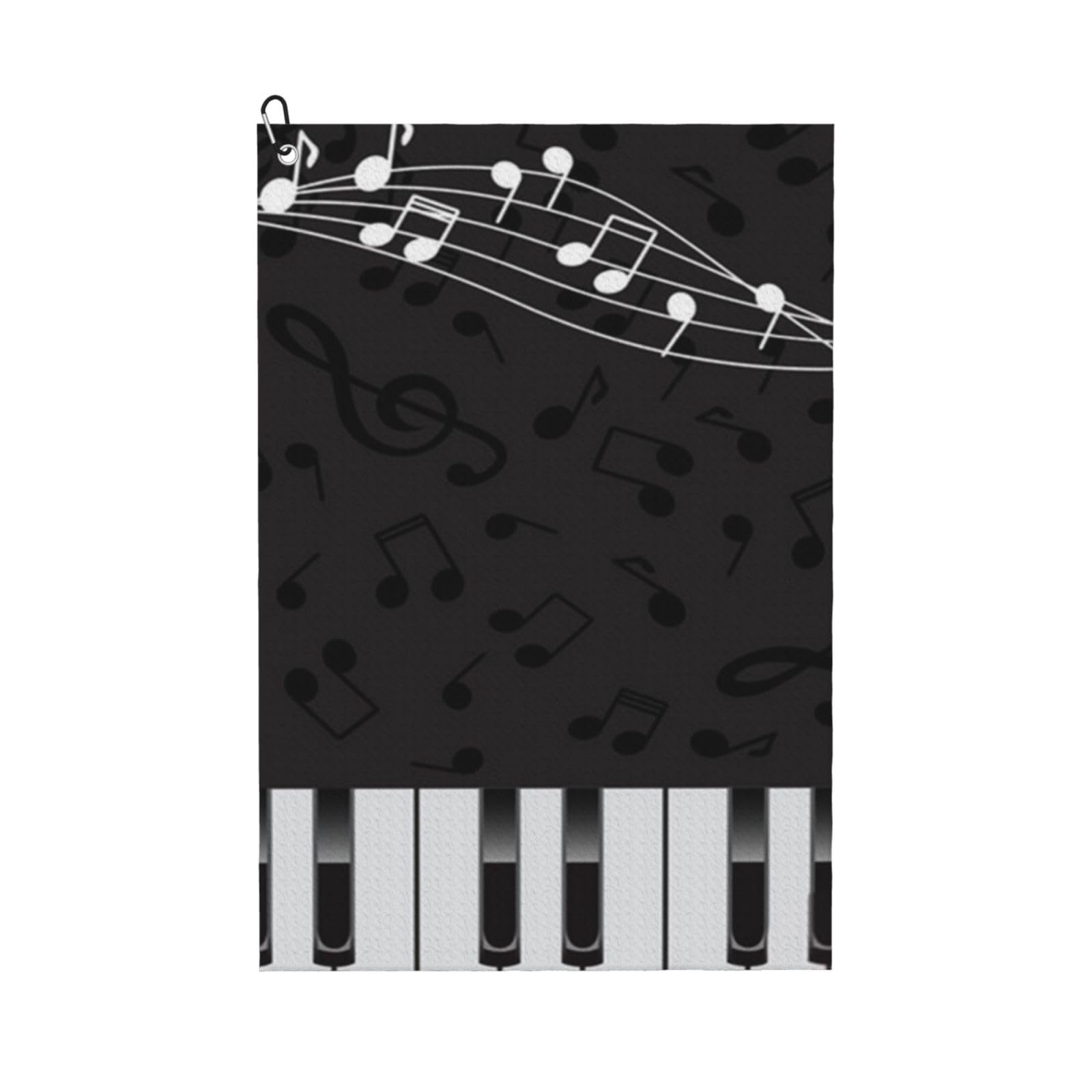 Hnnkloy Piano Black Musical Notes, 16x24 in Portable Waffle Golf Towels with Carabiner Clip for Golf Bag