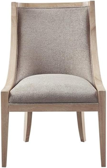 Pemberly Row 19" Upholstered Dining Chair, Beige Linen Fabric and Solid Wood Frame, Curved Back Cushion, Farmhouse Style, 37.5" H x 24" W x 24.5" D, Comfortable Seating for Dining Room
