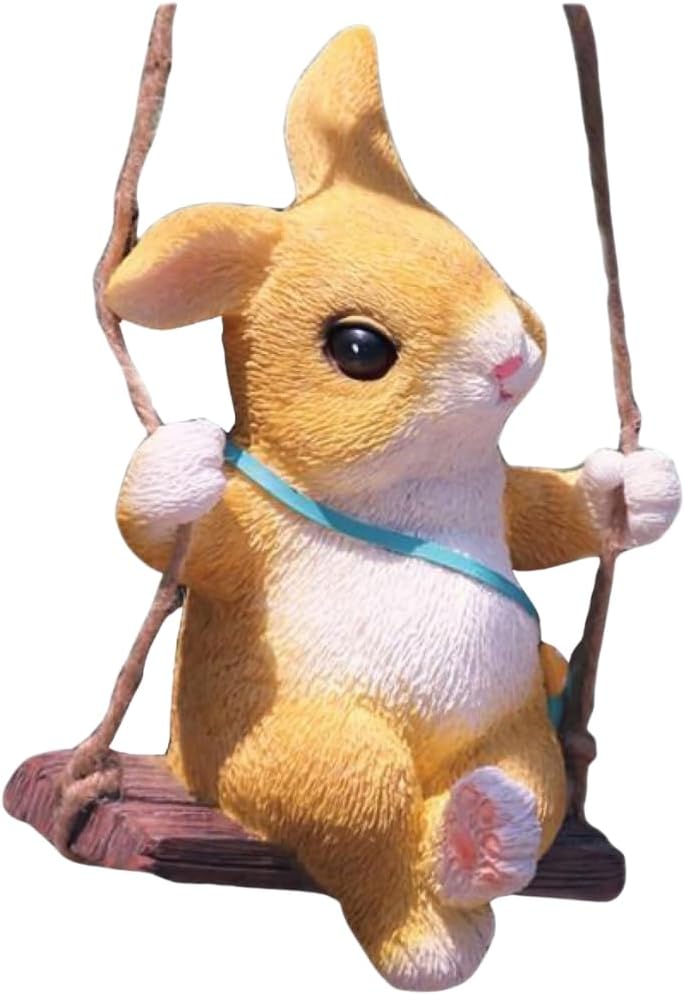 SDG Enterprise Adorable Bunny Rabbit on a Swing Statue - Whimsical Hanging Garden Figurine - Resin Indoor/Outdoor Tree or Patio Decor