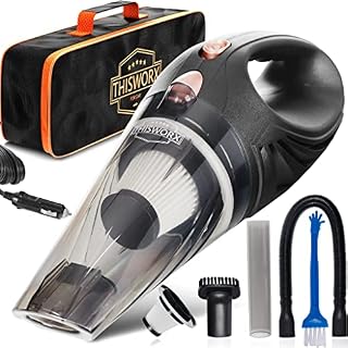 ThisWorx Car Vacuum Cleaner - Portable, Lightweight, Powerful, Handheld Vacuums w/Strong Suction, 3 Attachment Accessories, Carry Case - 12V, 4.8m Cord - Car Cleaning Kit