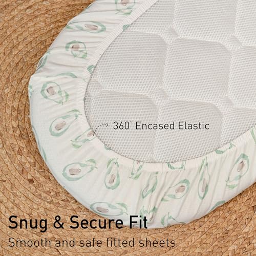 Image of Gllquen Baby Organic Cotton Bassinet Sheets (33 inchx17 inch) 2-Pack Green Avocado | 100% Cotton Bassinet Mattress Sheets, Compatible with Halo, Graco, Baby Delight. Soft, universal fitted for girls boys unisex