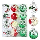 12PCS Bolas de Navidad Transparentes,6cm Diametro Bola Plastico,Bolas Acrílicas Transparentes,Bolas Rellenables Bolas,Manualidades Esferas Navideñas,Bola de Decoración Navideña,Decoraciones de Navidad