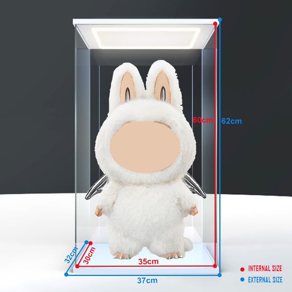 DuvinDD Acrylic Display Case with LED light for Labubu the Monster Zimomo Angel in Clouds I Found You Dolls,Clear Acrylic Display Box for Collectibles Dustproof Protection Showcase(35x30x60cm,White) - Image 2