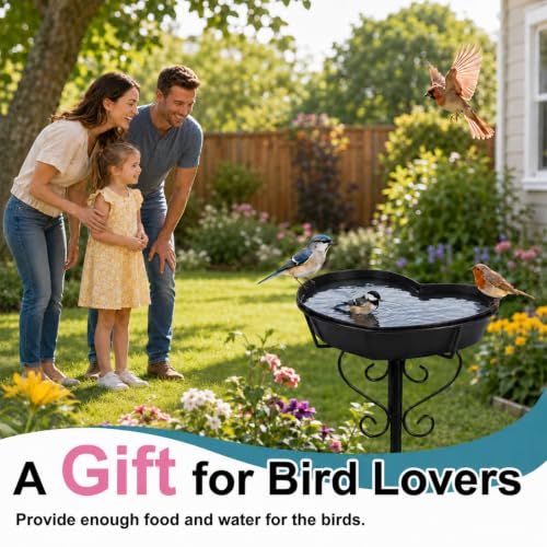 Image of Goodeco Metal Heart Bird Bath - 2.17 inch Deep, 12.1 inch Easy-Clean Removable Bowl