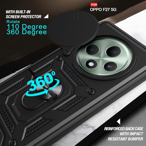Image of AESTMO Tough Armor Oppo F27 5G Bumper Back Case Cover | Ring Holder & Sliding Camera Shield Cover | 360 Degree Protection Back Case Cover for Oppo F27 5G (Black)