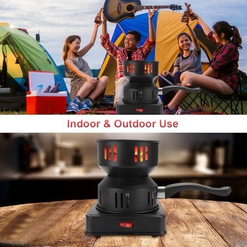 RANJIMA Kohleanzünder, Elektrischer Kohlegrill, 450W-600W Holzkohle Grill Elektroofen Brenner, Outdoor Kabel Kohlegrill Zubehör Elektro Holzkohl-Anzünder Tragegriff & Kohlegitter Kaffee Geschenk