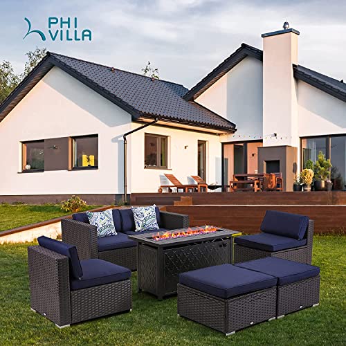 Phi Villa Gas Fire Pit Table, 45 Inch Large Long Rectangular Outdoor Patio Propane 50000 Btu Fire Table With Lid And Blue Fire Glass, Black #TOP3