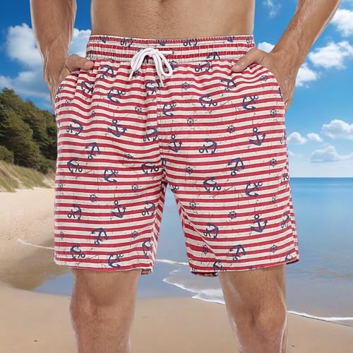 Men's Swim Trunks Breathable Elastic Waist Board Shorts with Pockets