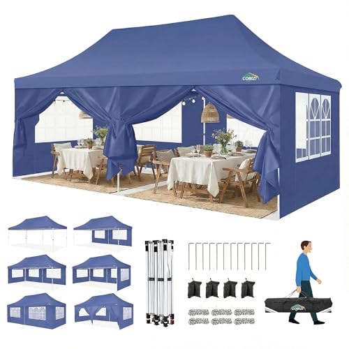 COBIZI Faltpavillon 3X6, Pavillon 3x6m Wasserdicht Stabil Winterfest, Faltbar Partyzelt mit 6 Seitenwänden & 4 Sandsack Pop up Gartenpavillon Anti-UV für Hochzeiten, Freien, Marineblau