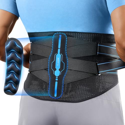 AGPTEK Ceinture Lombaire, Ceinture de Soutien Dorsal Respirant avec Coussin 3D Ergonomique, Soulage les Douleurs Lombaires, Ceinture à Double Sangle Réglable pour Sport, Musculation, Homme/Femme, L