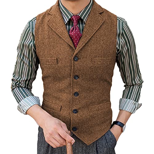 Preisvergleich Produktbild Tuikayoo Herrenanzug Weste Slim Fit Wollkleid Weste Tweed Herringbone für TrauzeugenBraunL