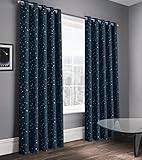 Velosso Stars Thermal Insulated Blackout Curtain Pair for Bedroom Ringtop Super Soft Eyelet (Navy Blue, 2x W46 x L72)