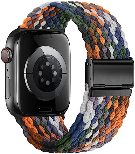 Qimela Compatible with Apple Watch Band 49mm 45mm 44mm 42mm,Stretchy Sport Solo Loop Strap with Adjustable Buckle,Elastic Nylon Braided Wristband for iWatch Series 8 7 6 SE 5 4 3 2 1 Ultra,Women Men