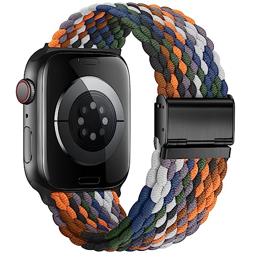 Qimela Compatible With Apple Watch Band 49Mm 45Mm 44Mm 42Mm,Stretchy Sport Solo Loop Strap With Adjustable Buckle,Elastic Nylon Braided Wristband For Iwatch Series 8 7 6 Se 5 4 3 2 1 Ultra,Women Men #TOP2