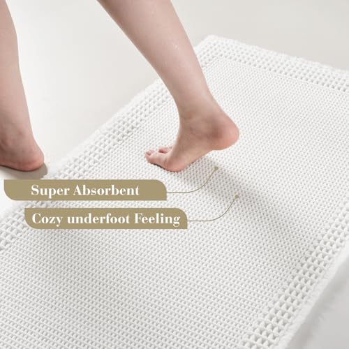 RESARE Waffle Bathroom Runner Rugs, Super Absorbent Bath Mat Non Slip Washable Quick Dry, Upgraded Ultra Soft Boho Bath Rugs with Tassels, Farmhouse Home Decor Accessories, 2'x6'(24"x72") White by RESARE - Used condition - Image 3