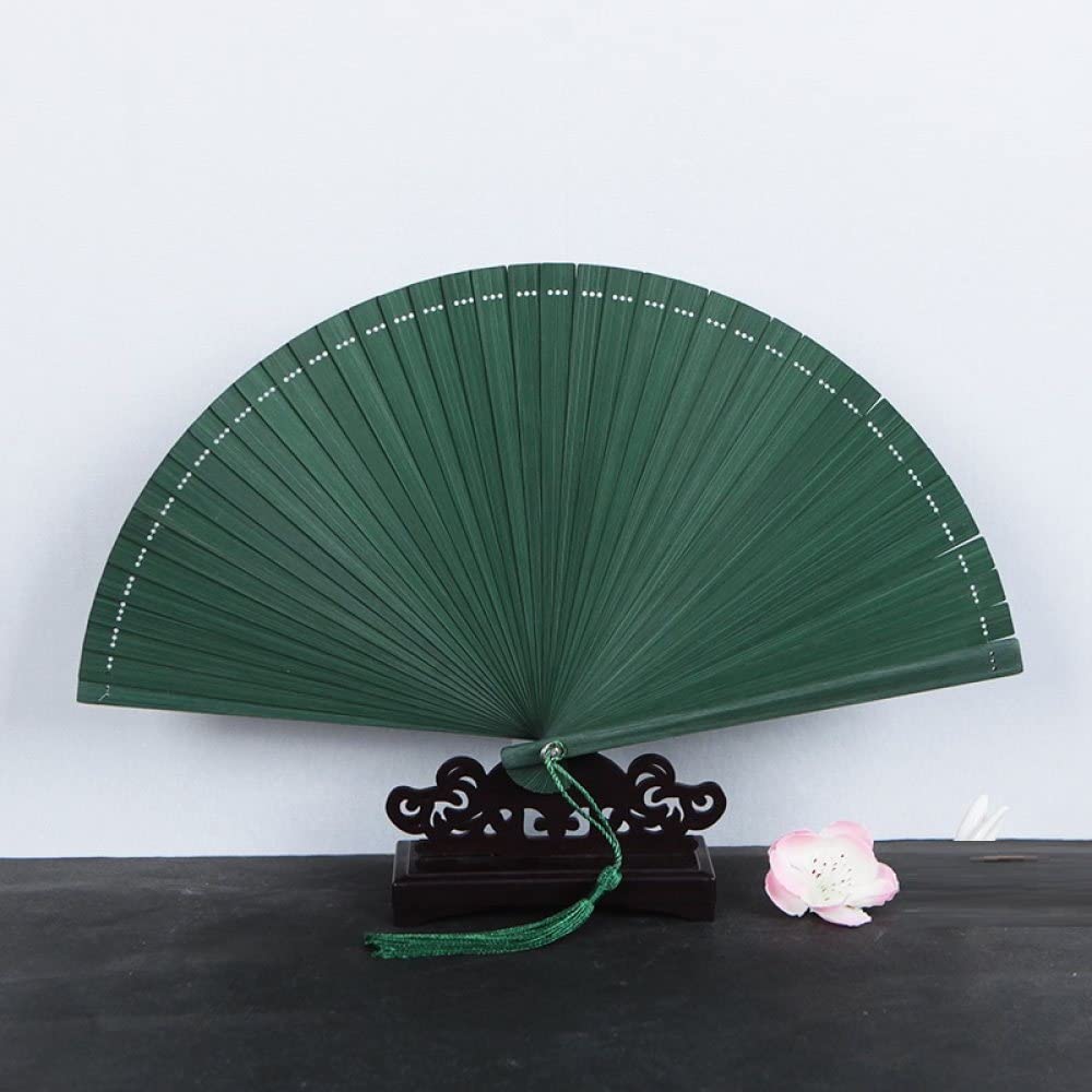 qbodp Small Folding Hand Fan for Women and Men,Chinese Vintage Bamboo Folding Fan Portable Foldable Fan for Wedding,Dance,Party,Performance,Green