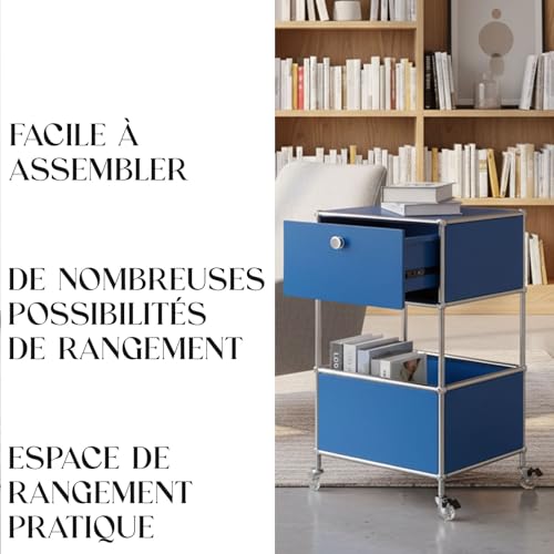 Caisson de rangement bleu et meuble d'appoint gain de place bureau - 7
