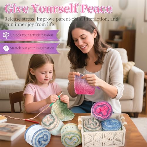 Image of Aeelike Cake Yarn for Crocheting, 6 Skeins Gradient Yarn 100g (3.52 oz) 245m (267 Yards) # 3 Light Weight, Soft Ombre Yarns Fairyland Yarns Rainbow for Making Colorful Crafts, Lotus Purple Gradient