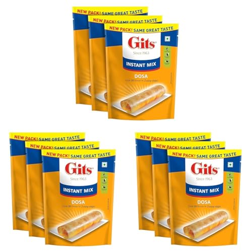Image of Gits Instant Rice Dosa Breakfast Mix, Makes 20 per Pack, Pure Veg, South Indian Breakfast Mix, 1500g (Pack of 9, 500g Each)