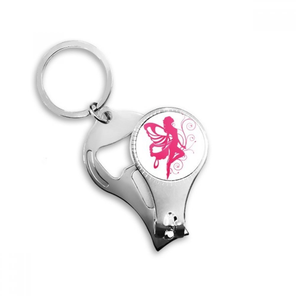 Ouvre-bouteille porte-clés anneau multi-fonction avec motif papillon rose et ange en métal