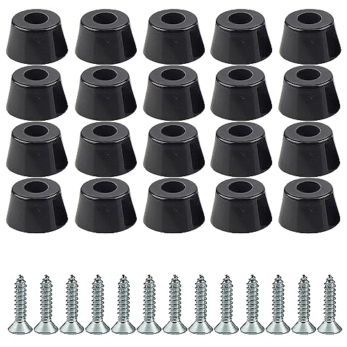 YUNYAN Pack of 20 Round Black Rubber Feet Screw-On for Furniture Legs Soft Rubber Feet Protective Buffer Non-Slip for Desks Sofas Chairs (22 x 18 x 10 mm)